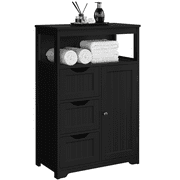 Alden Design Wooden Bathroom Floor Cabinet Storage Organizer with Drawers, Black