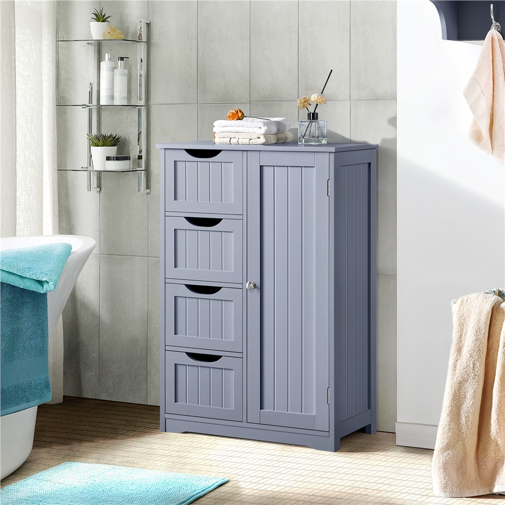 Alden Design Wooden Bathroom Storage Cabinet with 4 Drawers & Cupboard ...