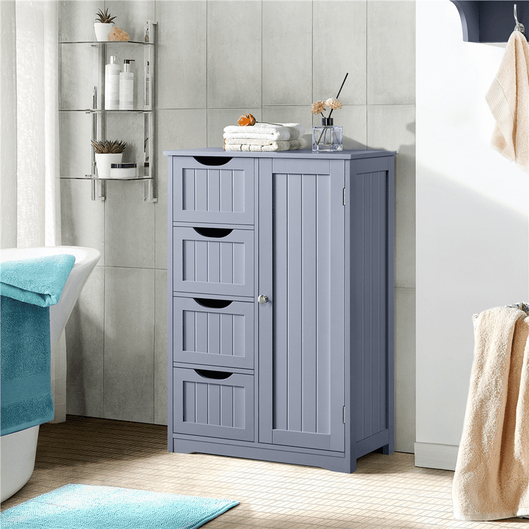 SMILE MART 32.5 Height Wooden Bathroom Floor Cabinet Storage Organizer  with 4 Drawers, Gray
