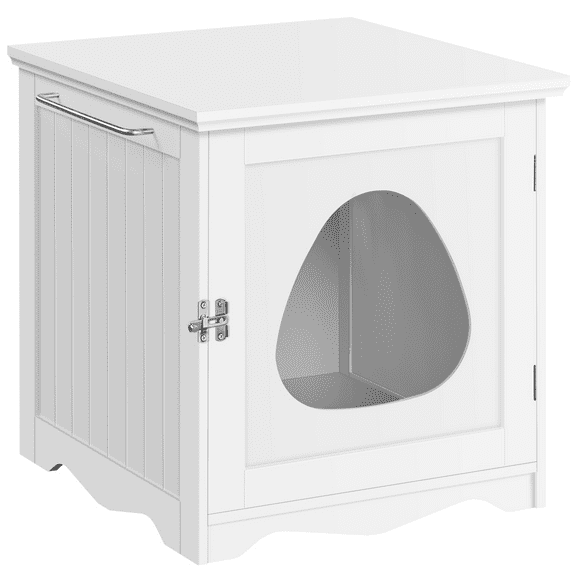 Alden Design Wooden Enclosed Litter Box Cat House Side Table, White