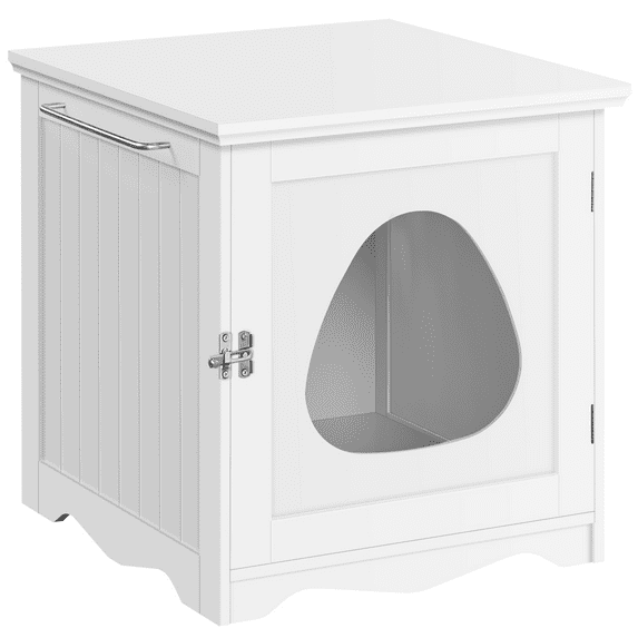 Alden Design Wooden Enclosed Litter Box Cat House Side Table, White