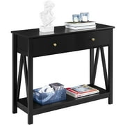 Alden Design Wooden Entryway Console Table with Storage Drawer, Black