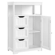 Alden Design Wooden Floor Cabinet Bathroom Storage Organizer Multiple Tiers Shelves Cabinet for Bedroom Bathroom Living Room Cabinet,White