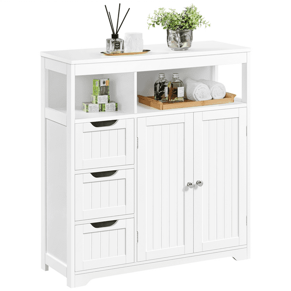 Alden Design Wooden Floor Storage Cabinet with 3 Drawers for Bathroom, White