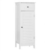 Alden Design Wooden Floor Storage Cabinet with Drawer and Single Shutter Door for Bathroom, White