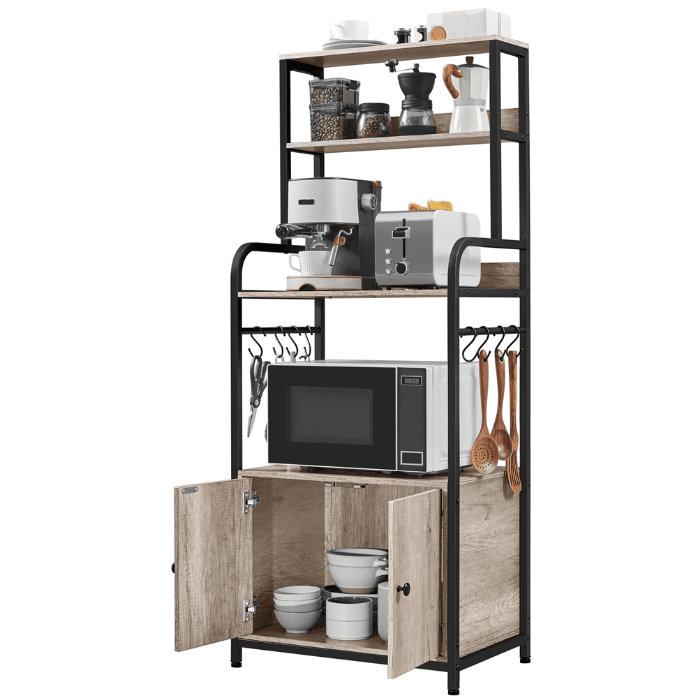 Gray Industrial Kitchen Baker's Rack with Storage Cabinet