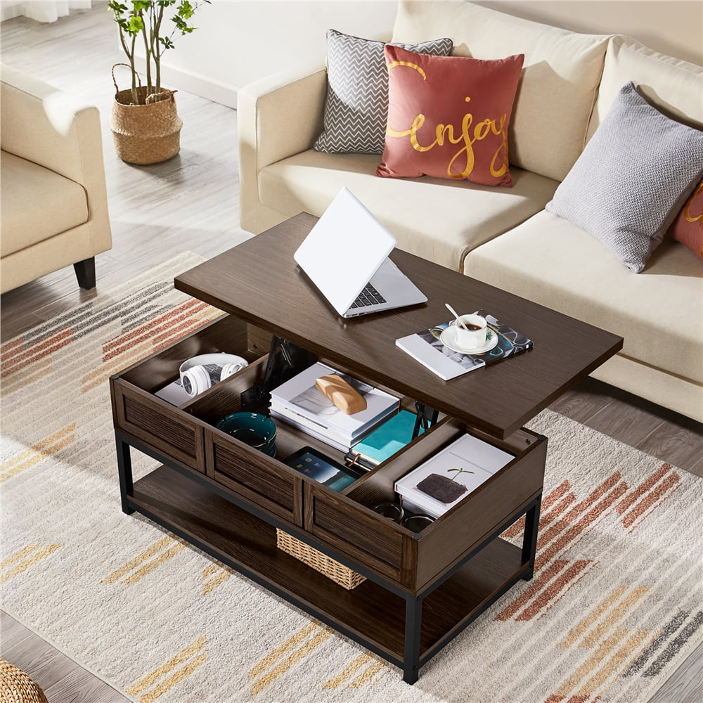 Alden Design Wooden Lift Top Coffee Table with Storage Shelf, Espresso ...