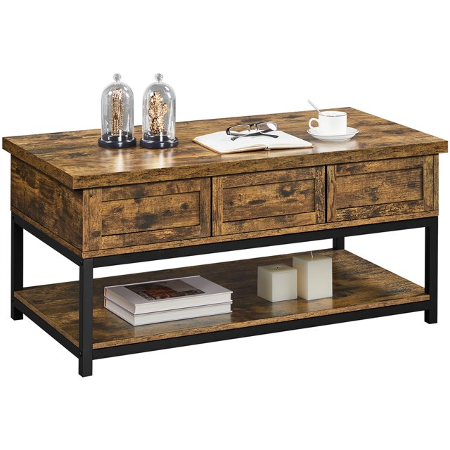 Alden Design Wooden Lift Top Coffee Table with Storage Shelf, Rustic