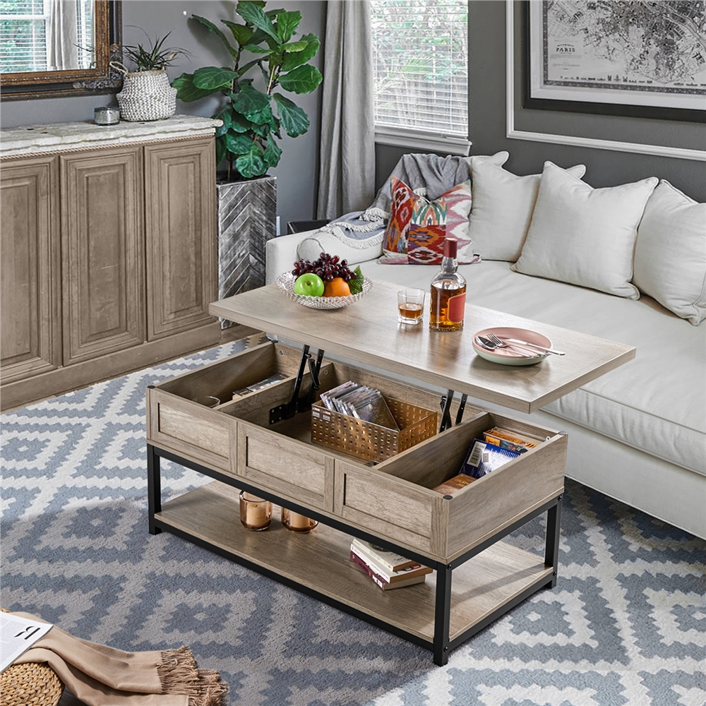 Alden Design Wooden Lift Top Coffee Table with Storage Shelf, Rustic Gray - image 1 of 14