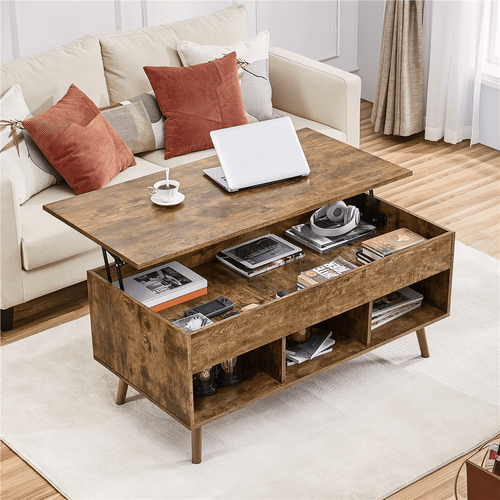 Alden Design Wooden Mid Century LiftTop Coffee Table for Living room