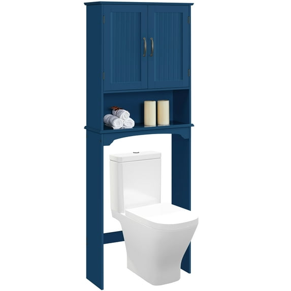 Alden Design Wooden Over-the-Toilet Bathroom Storage Cabinet for Bathroom, Navy Blue