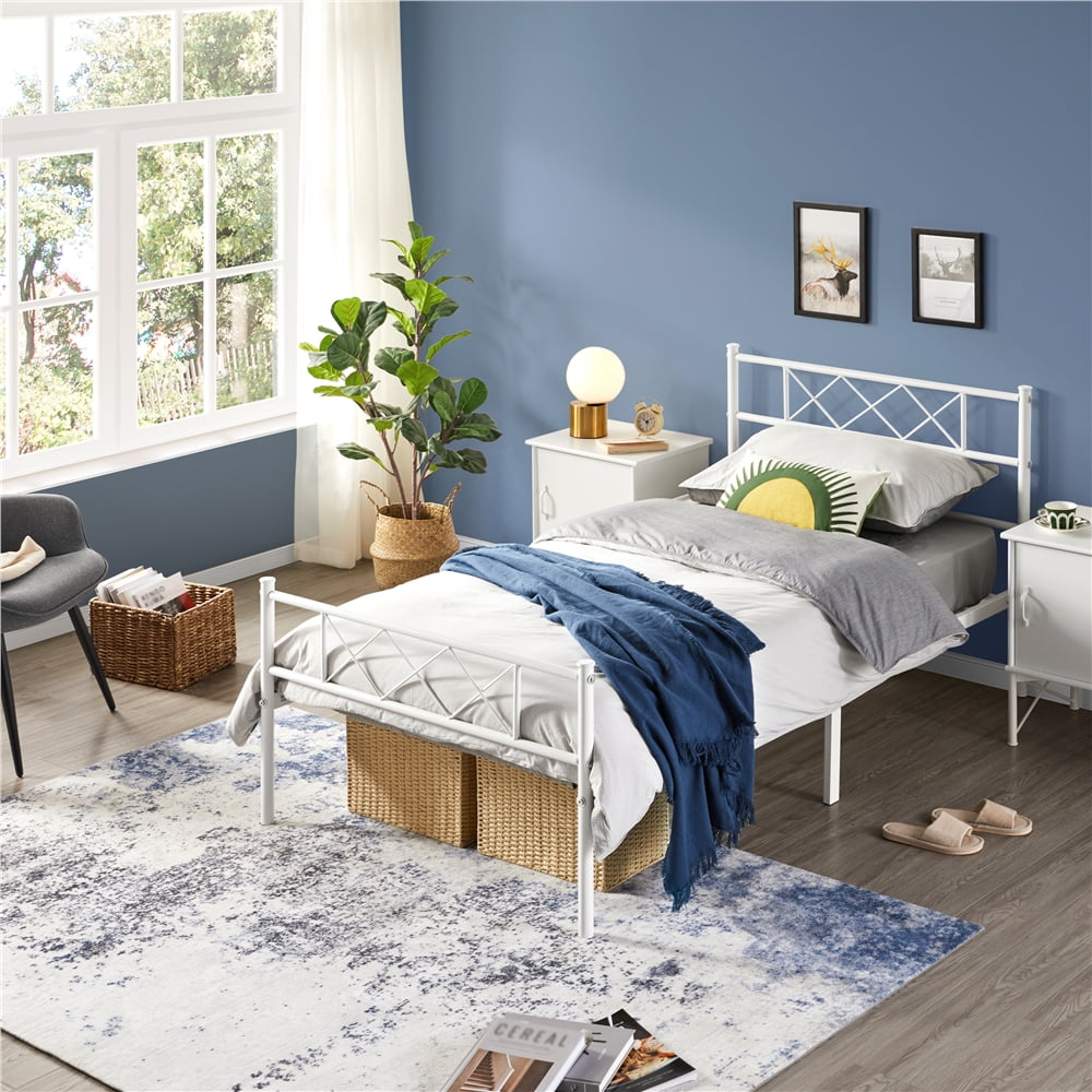 Alden Design X-Design Headboard & Footboard Metal Twin Bed, White