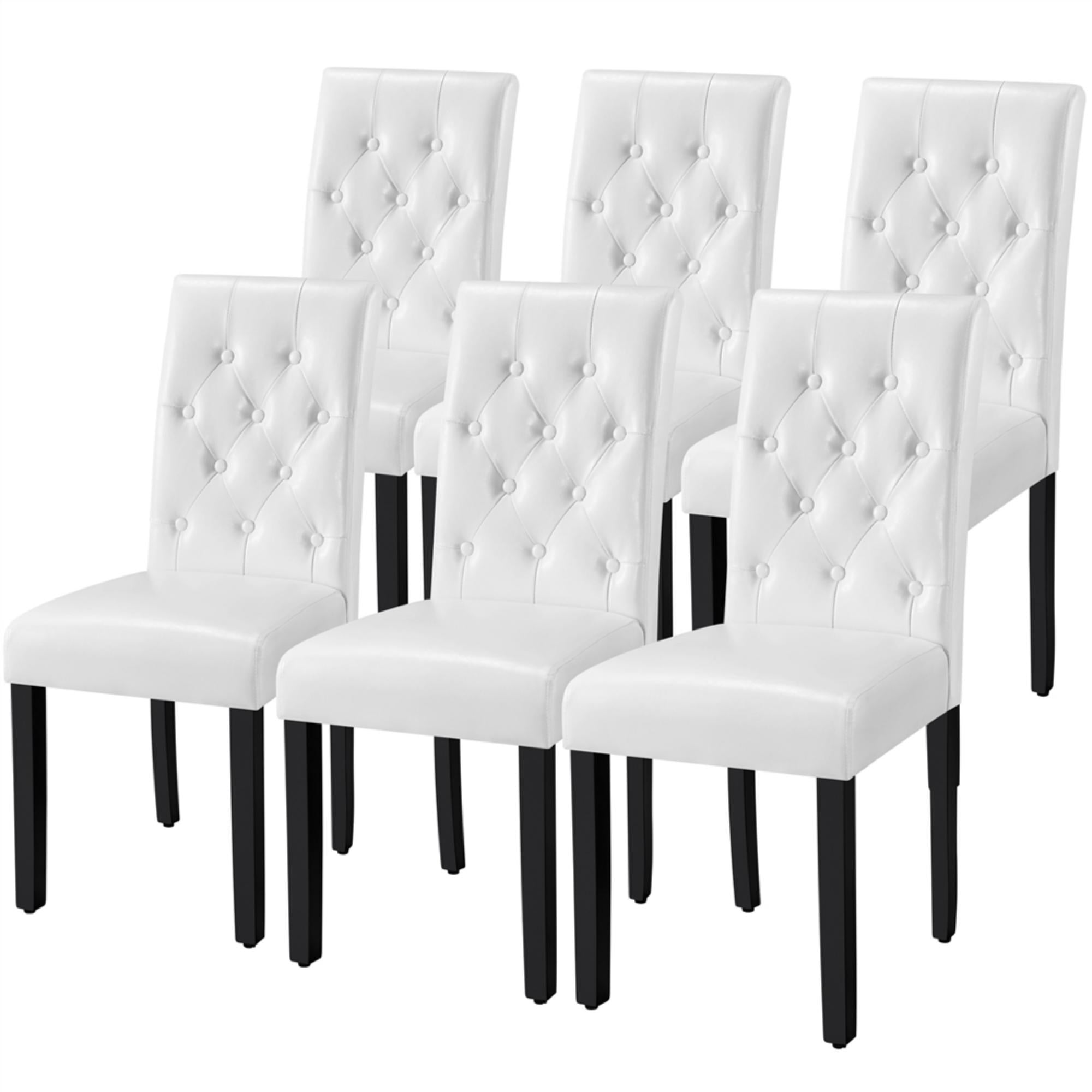 Alden DesignTufted Faux Leather Dining Chairs with Wood Legs for Kitchen, Set of 6, White