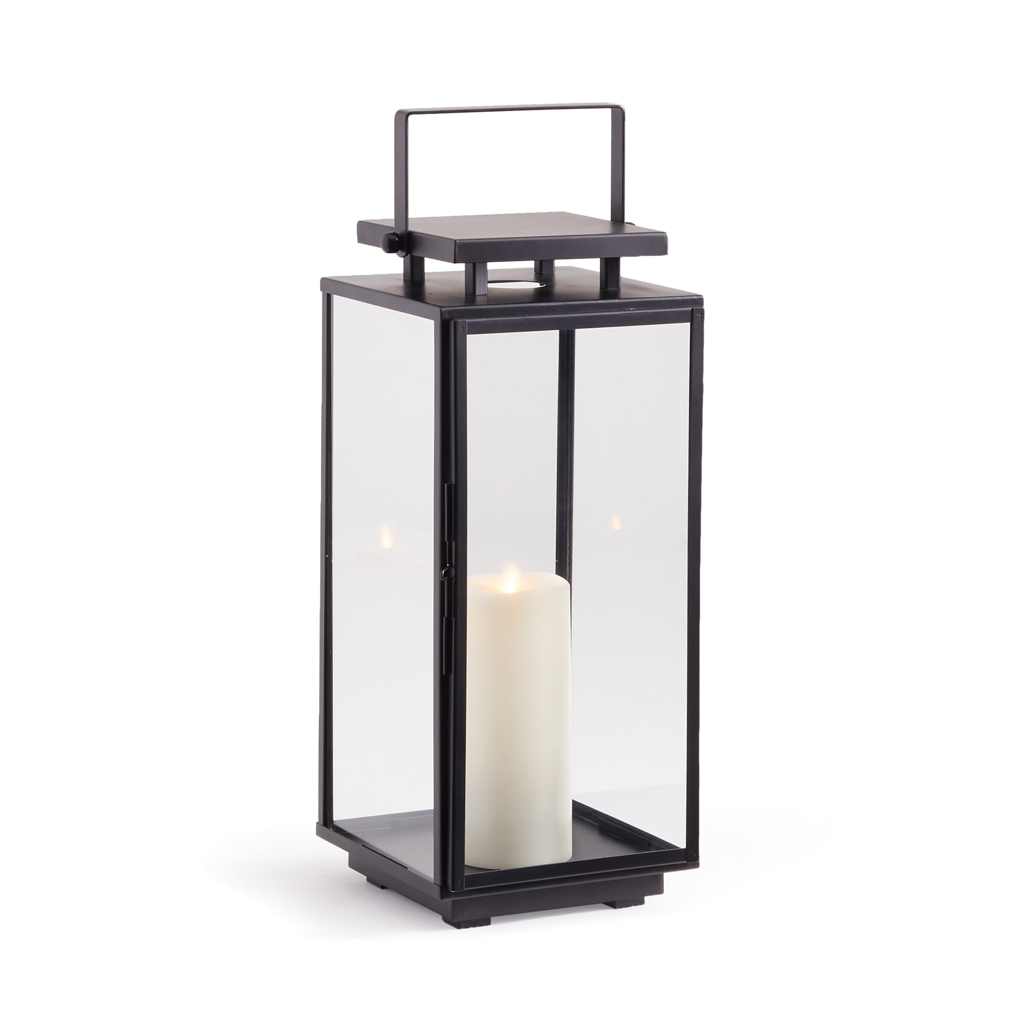 Black Stainless Steel and Glass Hanging Candle Lantern
