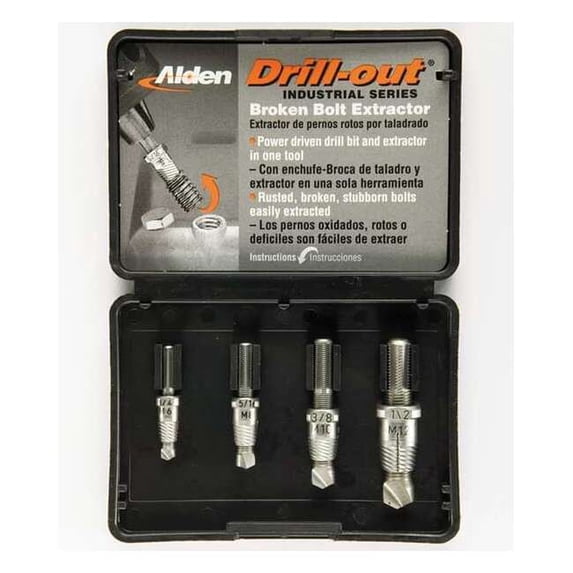 Alden Screw Extractor Set,4pc,HSS,Plastic Case 4017P