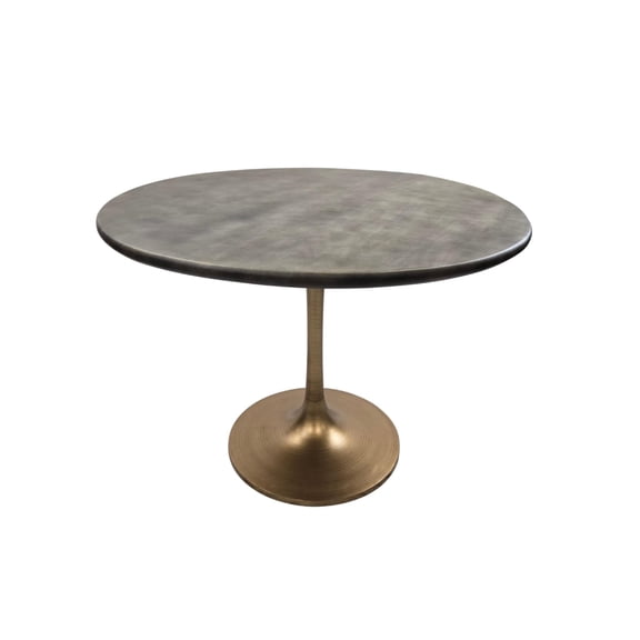 Alden Wood Top 36" Round Dining Table - Fog Gray Top - Antique Gold Base