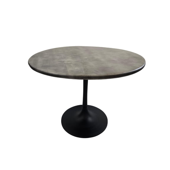 Alden Wood Top 36" Round Dining Table - Fog Gray Top - Black Base