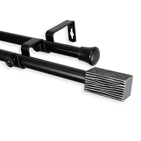 Alder 13/16" Double Curtain Rod-Color:Black,Size:120-170"
