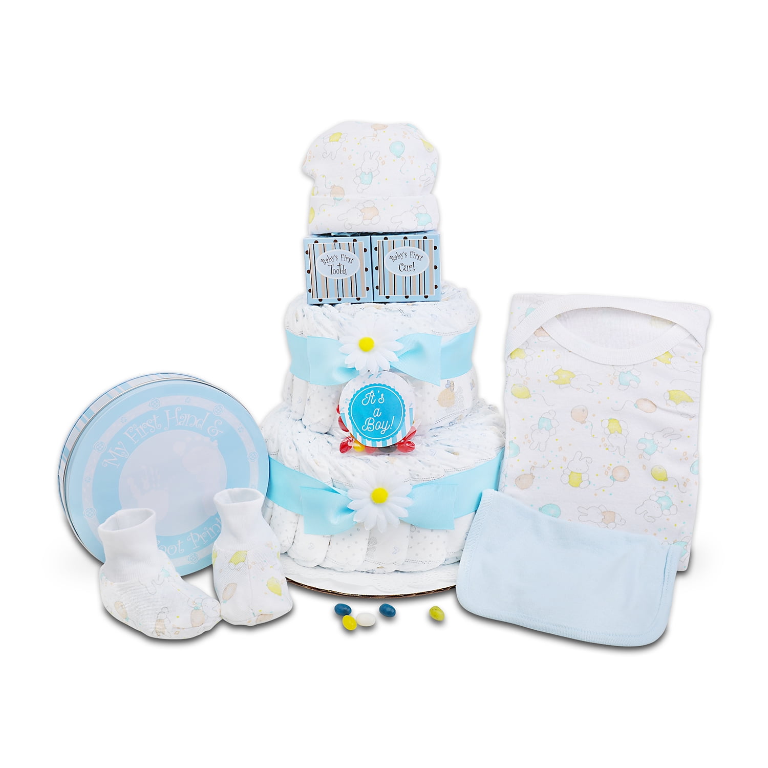 Alder Creek Gift Baskets Blue Two-Tier Baby Diaper Cake