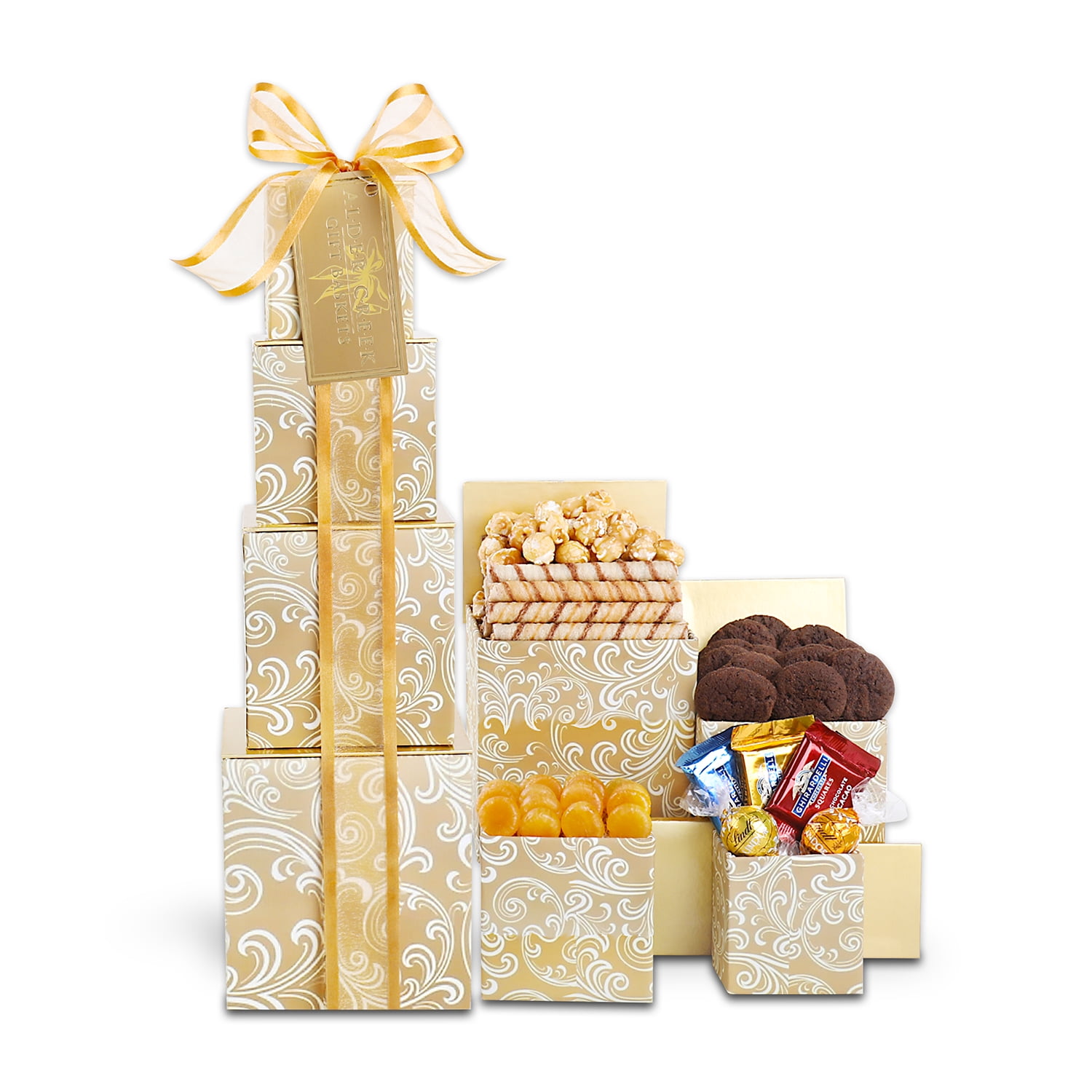 Alder Creek Gift Baskets Golden Decadence Holiday Gift Tower (10 Items ...