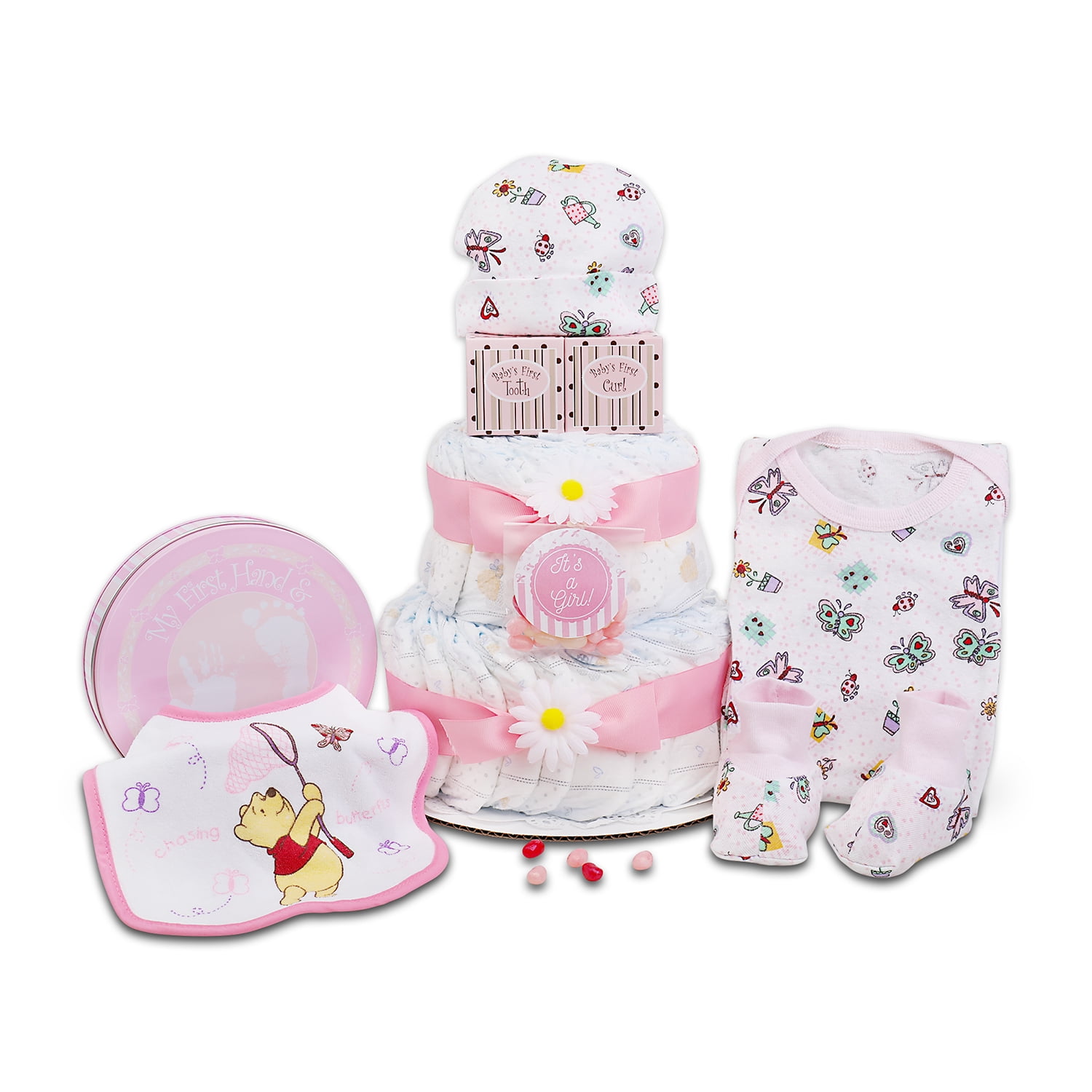 Alder Creek Gift Baskets Pink Two-Tier Baby Diaper Cake