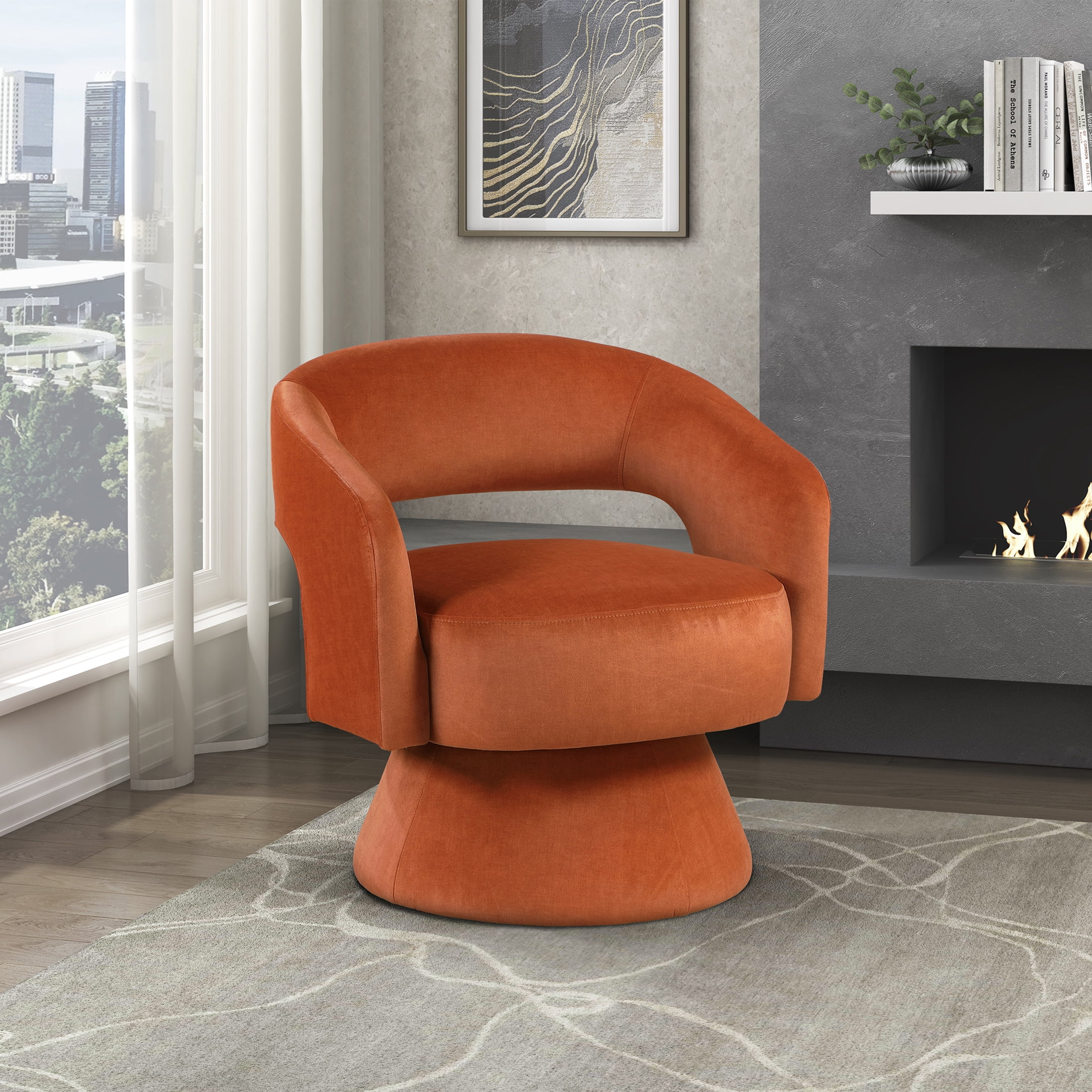 OakvillePark Alderwyn Velvet Swivel Chair with Round Base, Orange