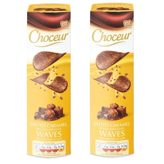 Aldi Choceur Salted Caramel Belgian Milk Chocolate Waves Crisps | Thin & Light Curves | 2 x 125g