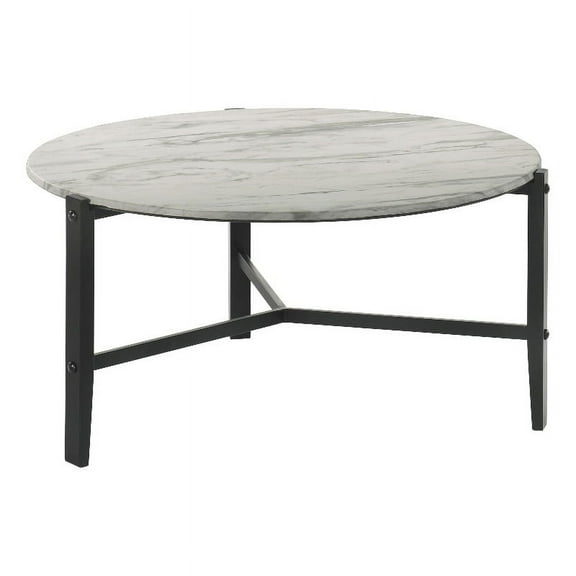 Aldis Round Marble Top Coffee Table White and Natural
