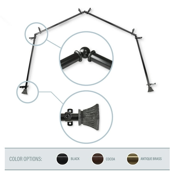 Aldo 13/16" 4-Sided Bay Window Curtain Rod - Black