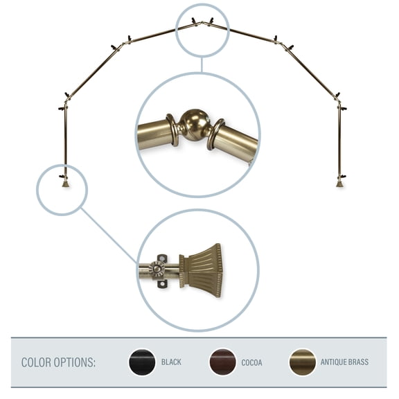 Aldo 13/16" 6-Sided Bay Window Curtain Rod - Antique Brass