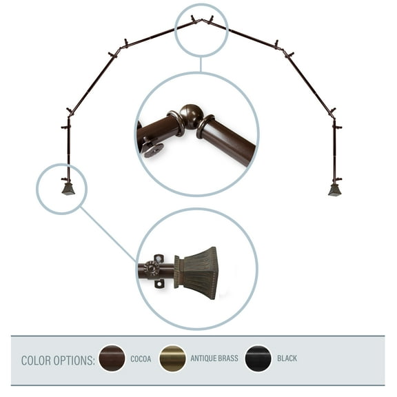 Aldo 13/16" 6-Sided Bay Window Curtain Rod - Cocoa