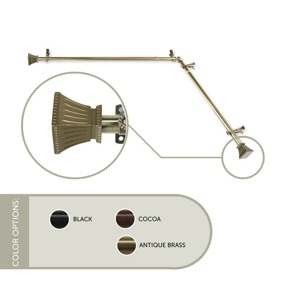 Aldo 13/16 inch Corner Window Curtain Rod 48-84" - Antique Brass