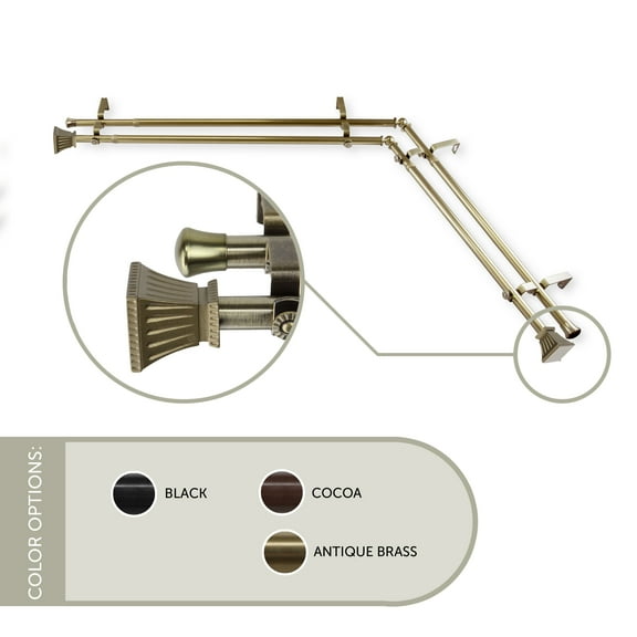 Aldo 13/16 inch Double Corner Window Curtain Rod 28-48" - Antique Brass