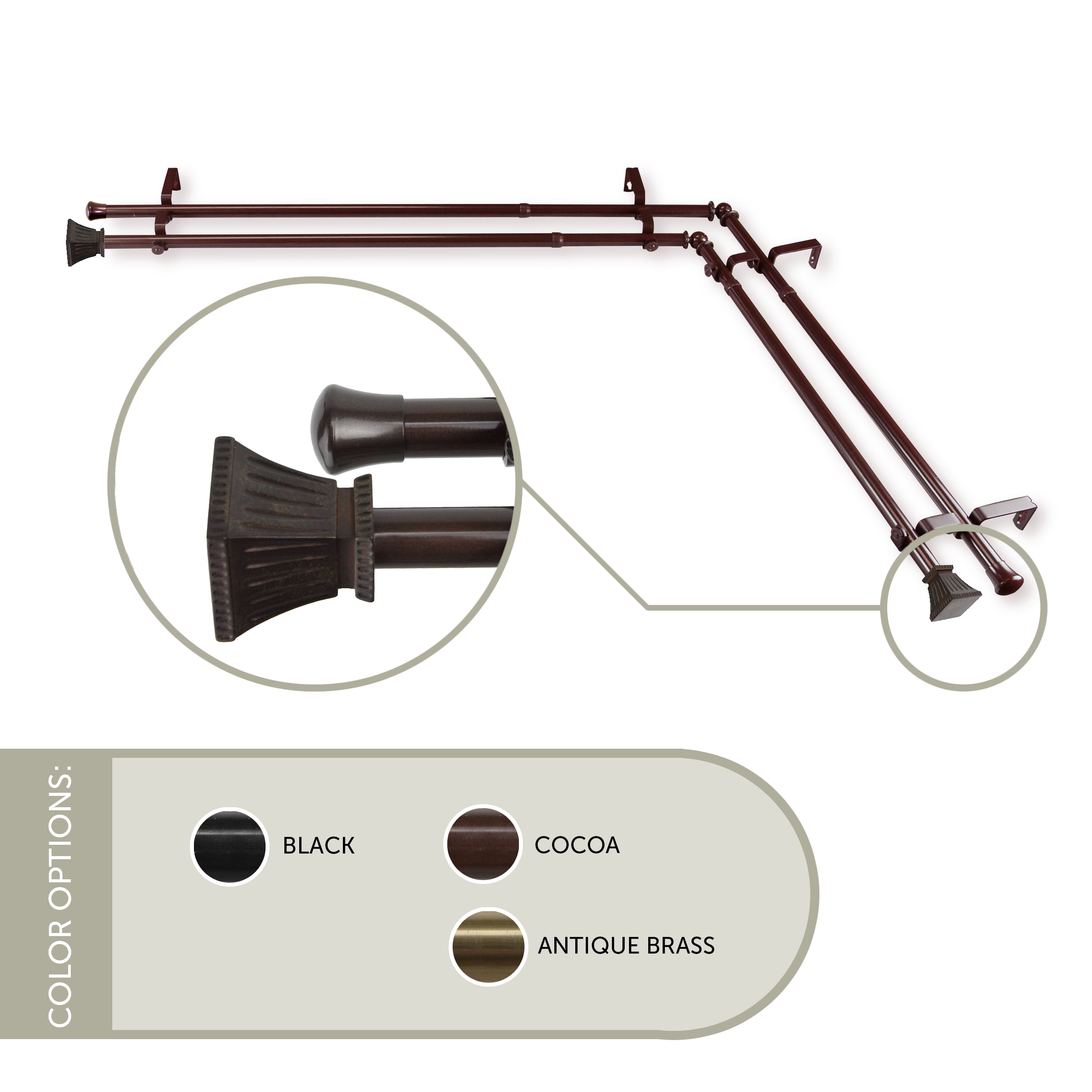 Aldo 13/16 inch Double Corner Window Curtain Rod 48-84" - Cocoa