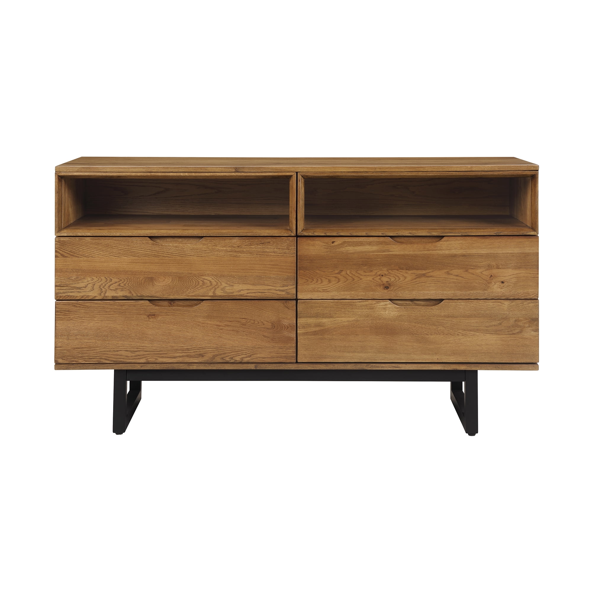 Aldo Brown Oak Wood Dresser with Sleek Black Metal Legs