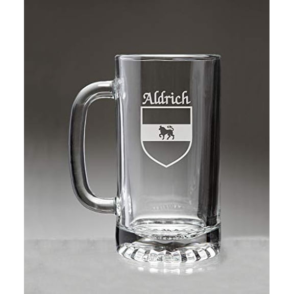 Aldrich Irish Coat of Arms Glass Beer Mug (Sand Etched)