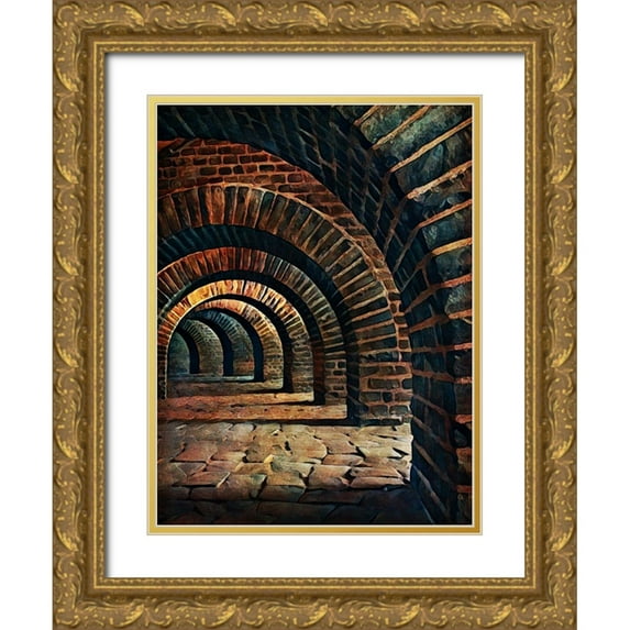 Aldridge, Ashley 12x14 Gold Ornate Wood Framed with Double Matting Museum Art Print Titled - Medieval Vaulted Cellar I