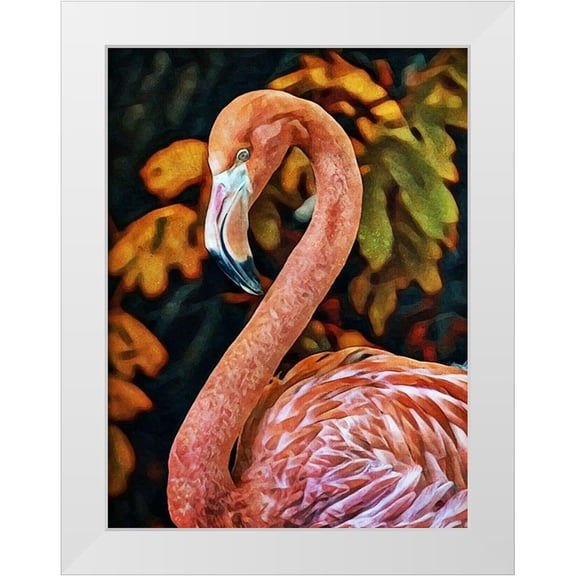 Aldridge, Ashley 12x14 White Modern Wood Framed Museum Art Print Titled - Poised Pink Flamingo