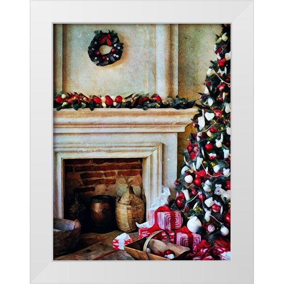 Aldridge, Ashley 12x14 White Modern Wood Framed Museum Art Print Titled - The Christmas By the Fireplace
