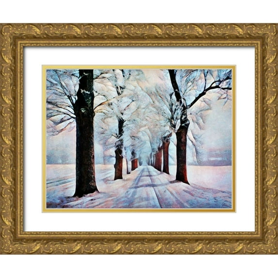 Aldridge, Ashley 14x12 Gold Ornate Wood Framed with Double Matting Museum Art Print Titled - Walk Down Winter Lane