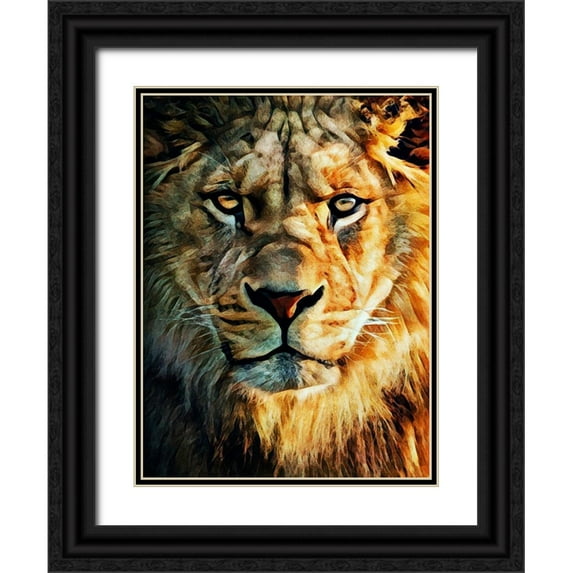 Aldridge, Ashley 15x18 Black Ornate Wood Framed with Double Matting Museum Art Print Titled - Lion Stare Down