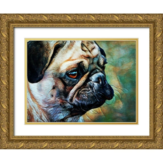 Aldridge, Ashley 18x15 Gold Ornate Wood Framed with Double Matting Museum Art Print Titled - Fawn Pug Fascination