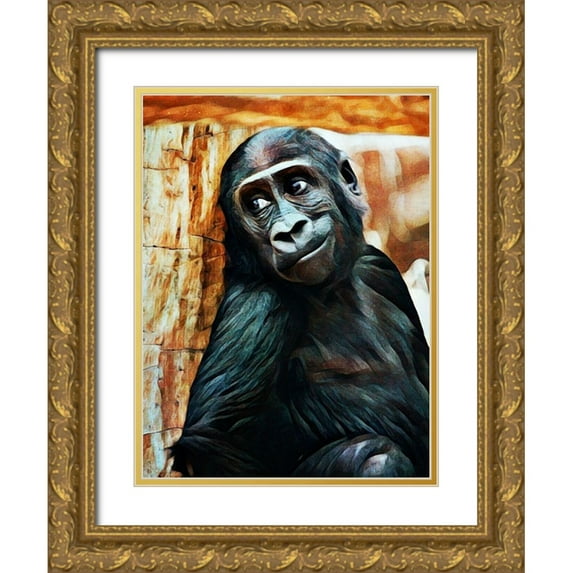 Aldridge, Ashley 19x24 Gold Ornate Wood Framed with Double Matting Museum Art Print Titled - Baby Gorrilla Grin