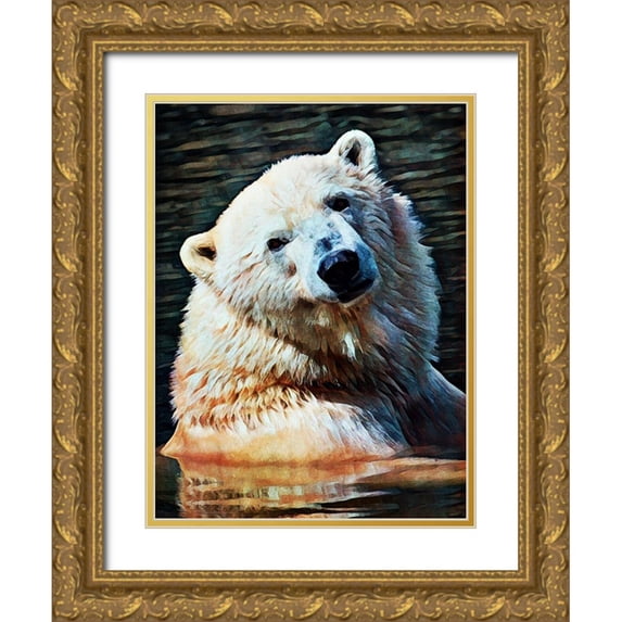 Aldridge, Ashley 19x24 Gold Ornate Wood Framed with Double Matting Museum Art Print Titled - Polar Bear Bath Time