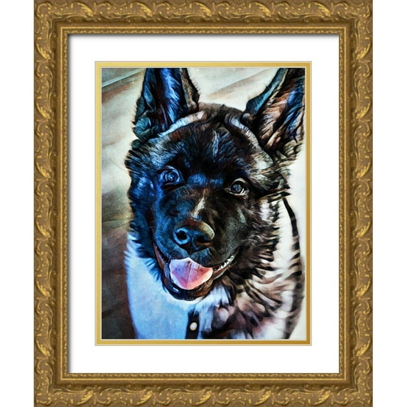 Aldridge, Ashley 25x32 Gold Ornate Wood Framed with Double Matting Museum Art Print Titled - American Akita Puppy Smile