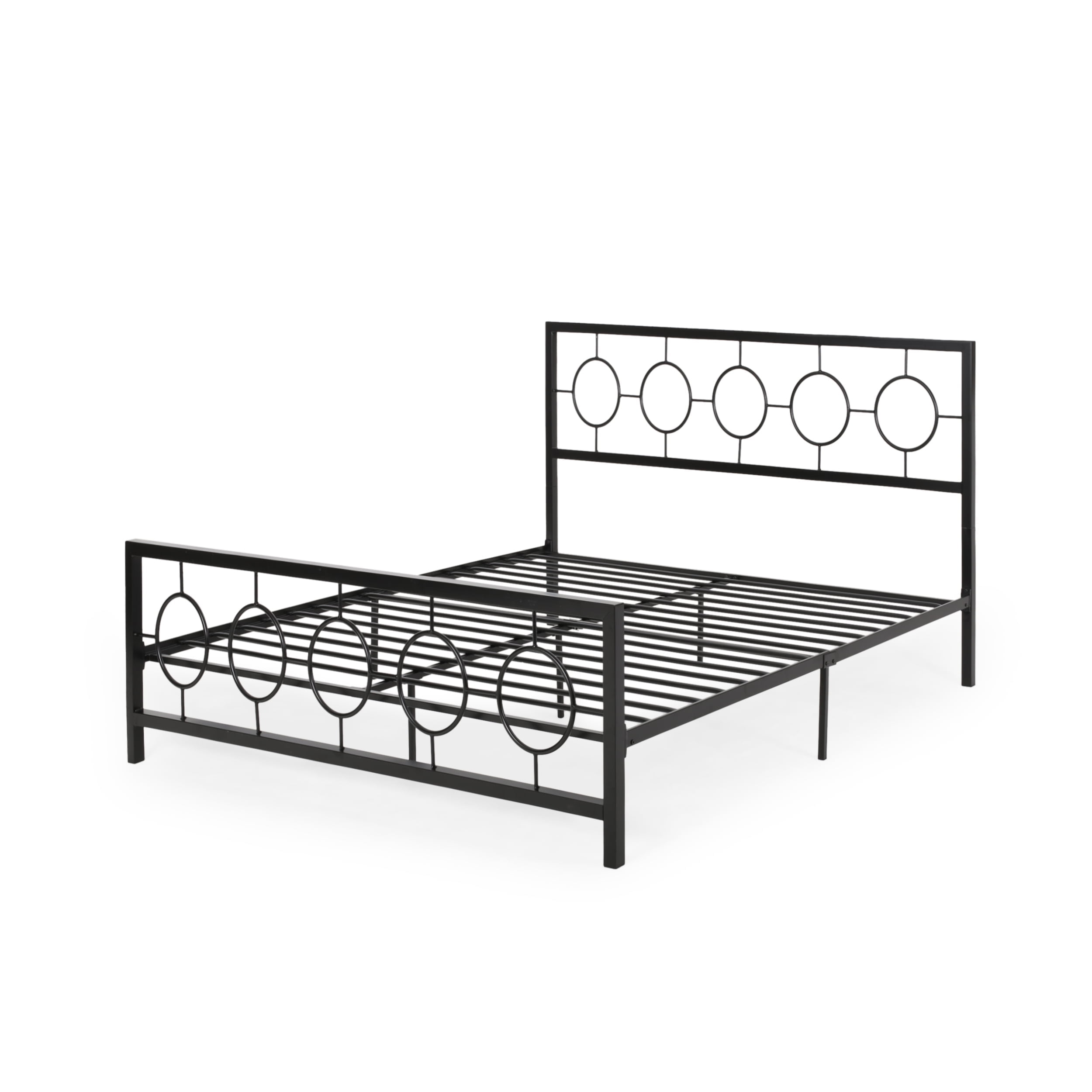King Size Flat Black Iron Platform Bed Frame with Headboard