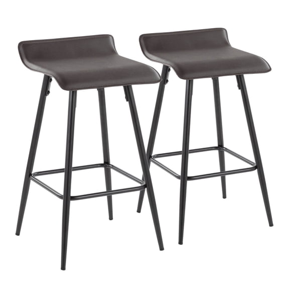 Ale 26" Contemporary Fixed Height Counter Stool In Black Steel And Espresso Faux Leather - Set Of 2