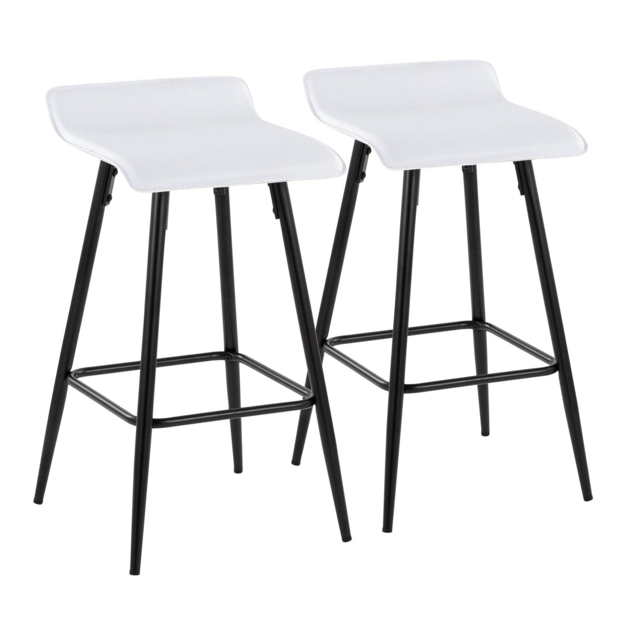 Ale 26" White Faux Leather and Black Steel Counter Stools - Set of 2