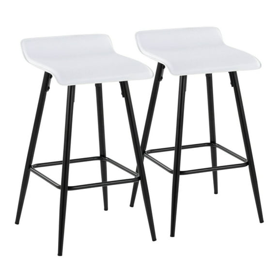 Ale 26" Contemporary Fixed Height Counter Stool In Black Steel And White Faux Leather - Set Of 2