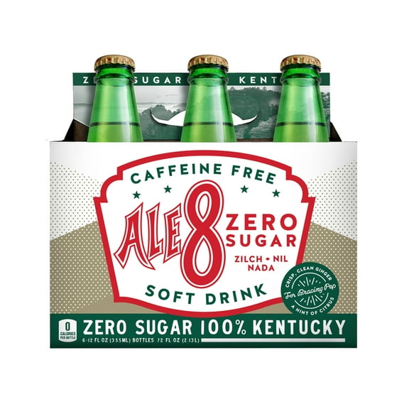 Ale-8-One Zero Caffeine-Free Ginger Ale Soda Pop, 12oz 6 Pack Bottles